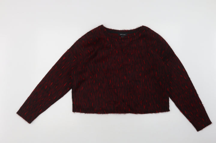 New Look Womens Red Crew Neck Geometric Acrylic Pullover Jumper Size M