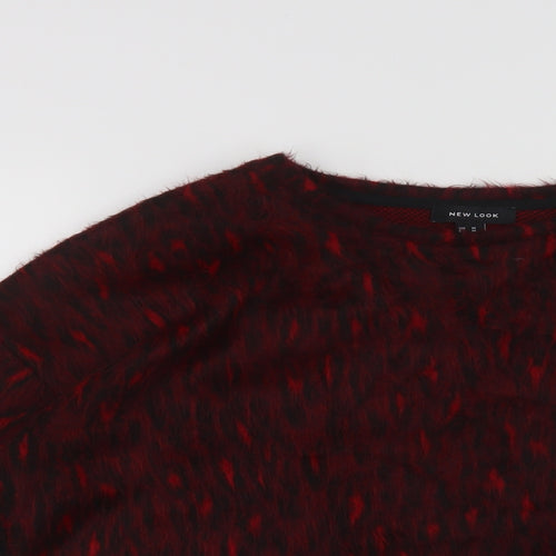 New Look Womens Red Crew Neck Geometric Acrylic Pullover Jumper Size M