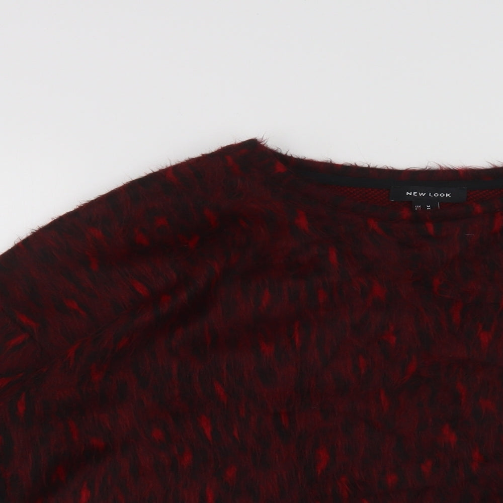 New Look Womens Red Crew Neck Geometric Acrylic Pullover Jumper Size M
