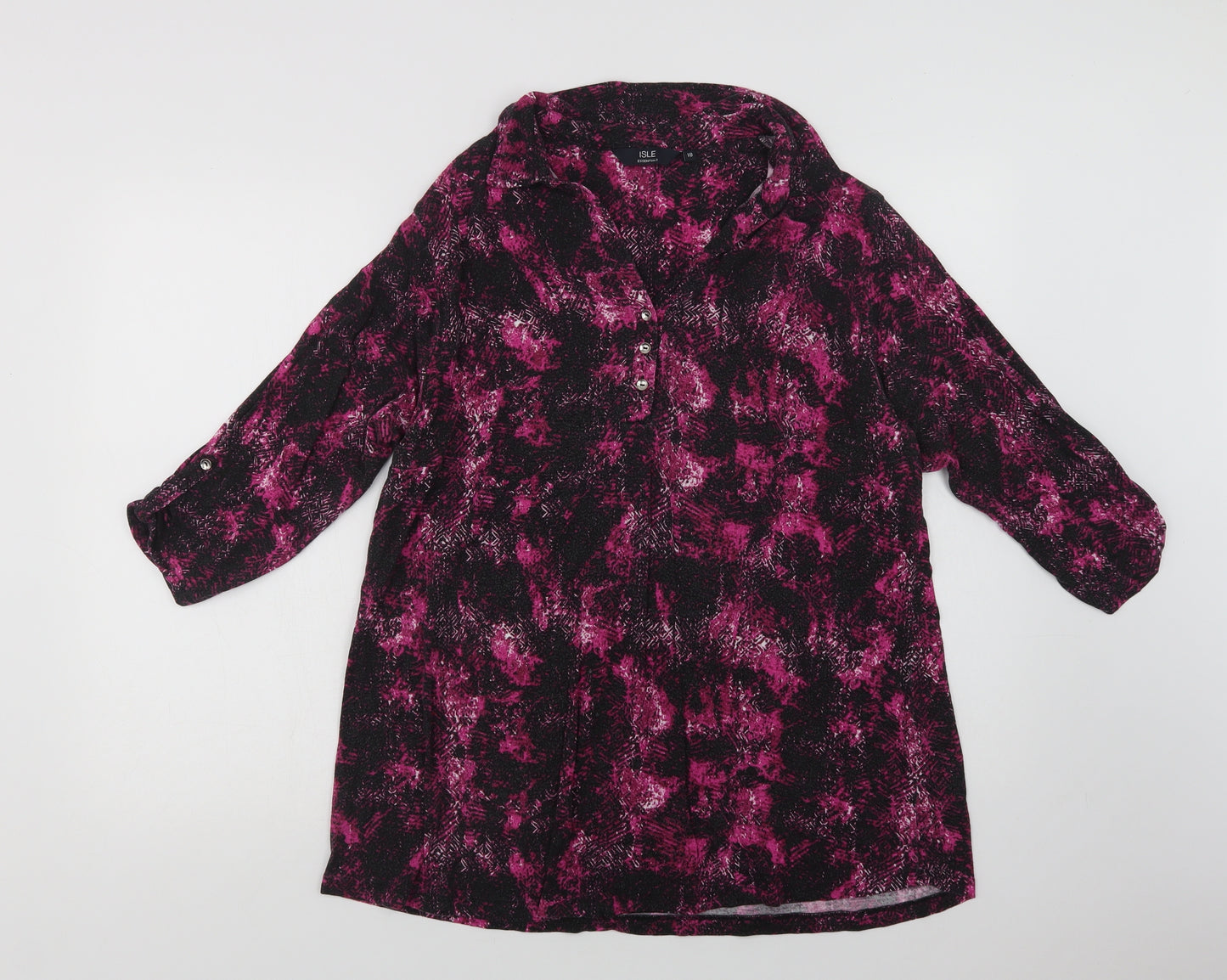 Isle Womens Purple Animal Print Viscose Basic Blouse Size 18 Collared