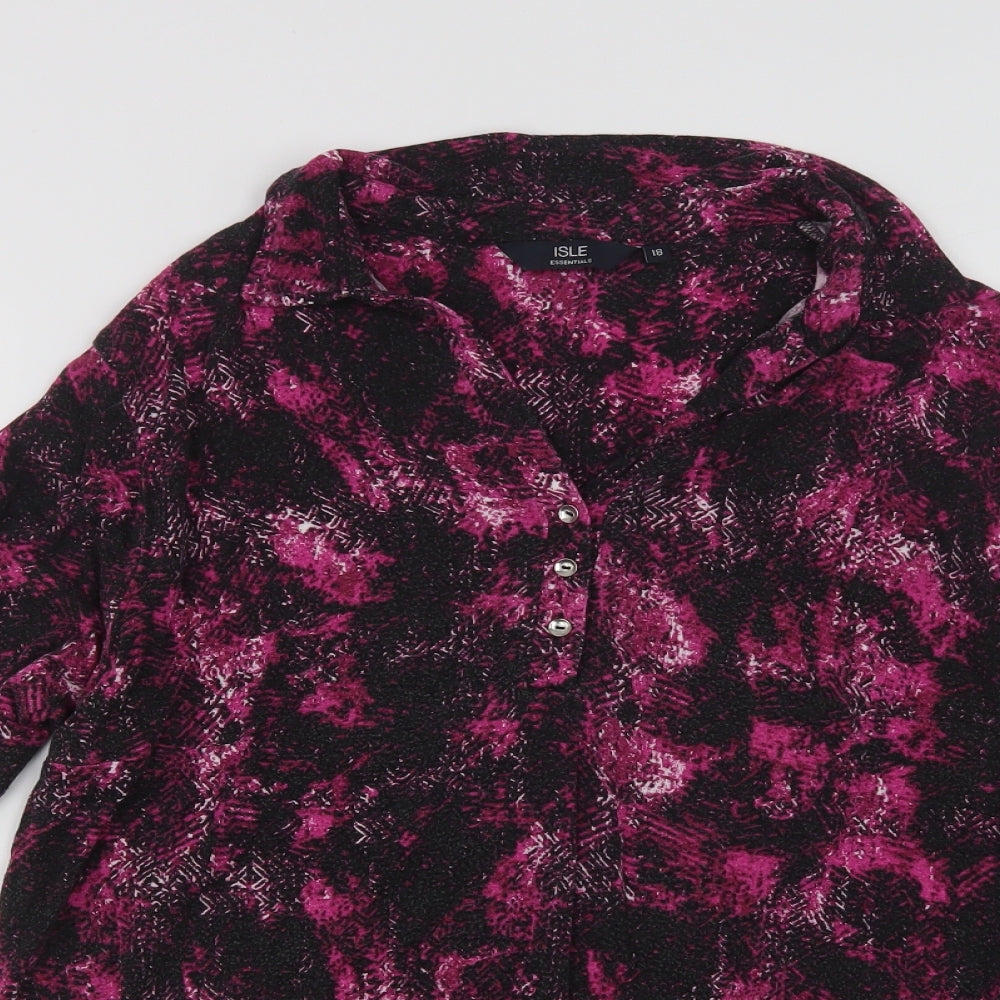 Isle Womens Purple Animal Print Viscose Basic Blouse Size 18 Collared