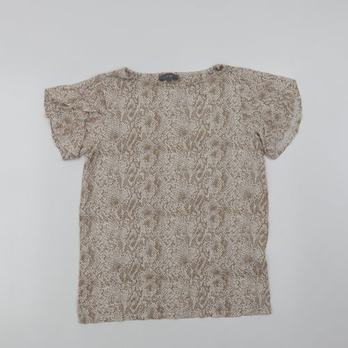 Princi Womens Beige Animal Print Viscose Basic Blouse Size 10 Crew Neck