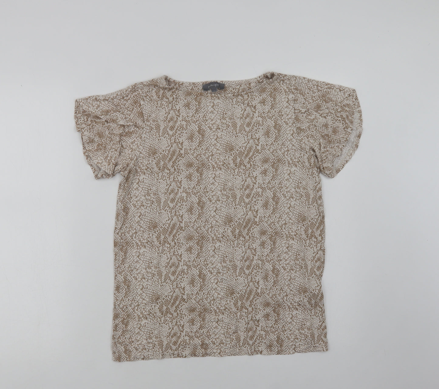 Princi Womens Beige Animal Print Viscose Basic Blouse Size 10 Crew Neck