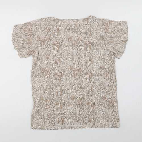Princi Womens Beige Animal Print Viscose Basic Blouse Size 10 Crew Neck