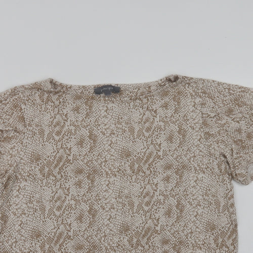 Princi Womens Beige Animal Print Viscose Basic Blouse Size 10 Crew Neck