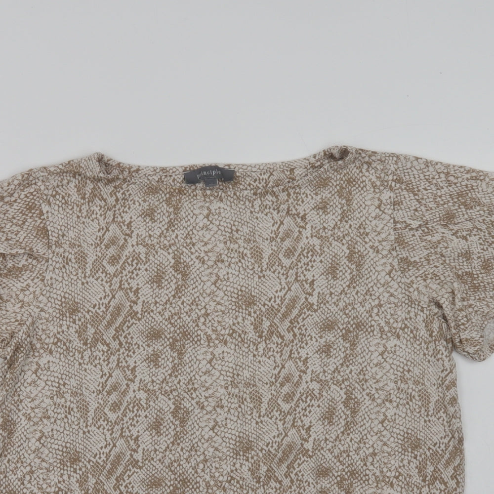 Princi Womens Beige Animal Print Viscose Basic Blouse Size 10 Crew Neck