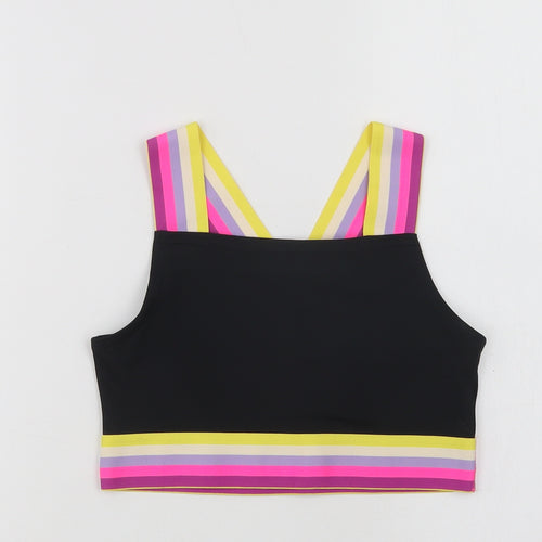 Marks and Spencer Girls Black Striped Polyester Cropped Tank Size 11-12 Years Square Neck