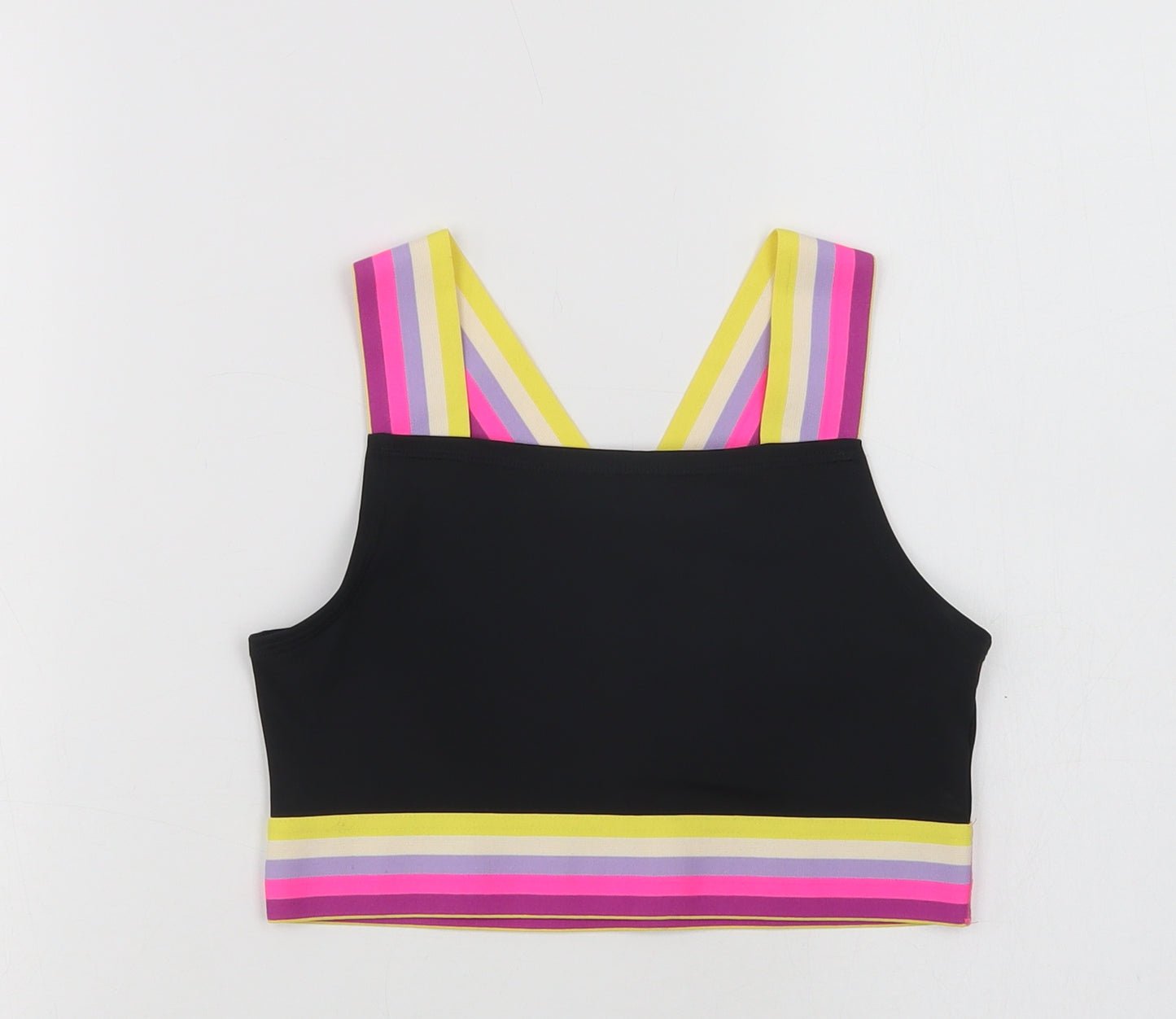Marks and Spencer Girls Black Striped Polyester Cropped Tank Size 11-12 Years Square Neck
