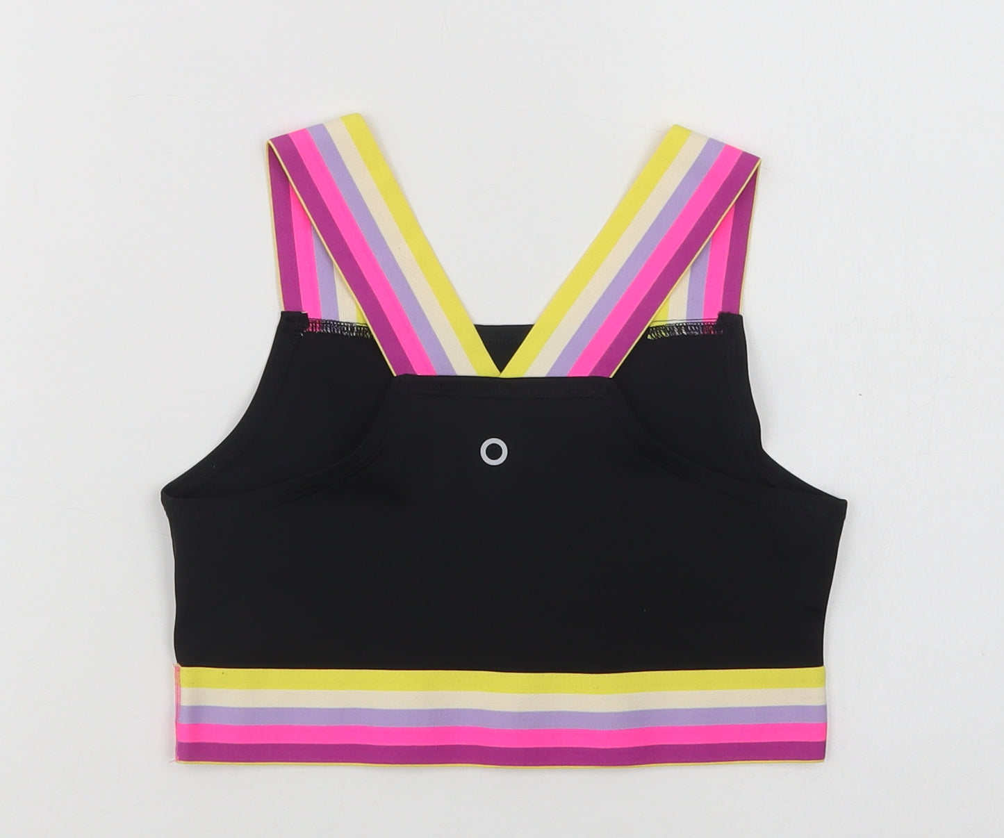 Marks and Spencer Girls Black Striped Polyester Cropped Tank Size 11-12 Years Square Neck