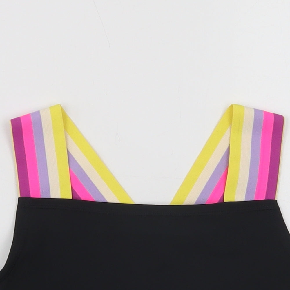 Marks and Spencer Girls Black Striped Polyester Cropped Tank Size 11-12 Years Square Neck