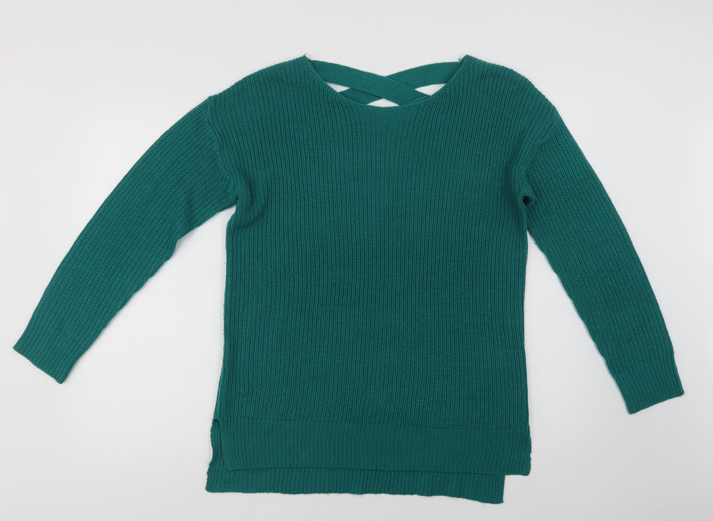 Pep & Co Womens Green Round Neck  Acrylic Pullover Jumper Size 12