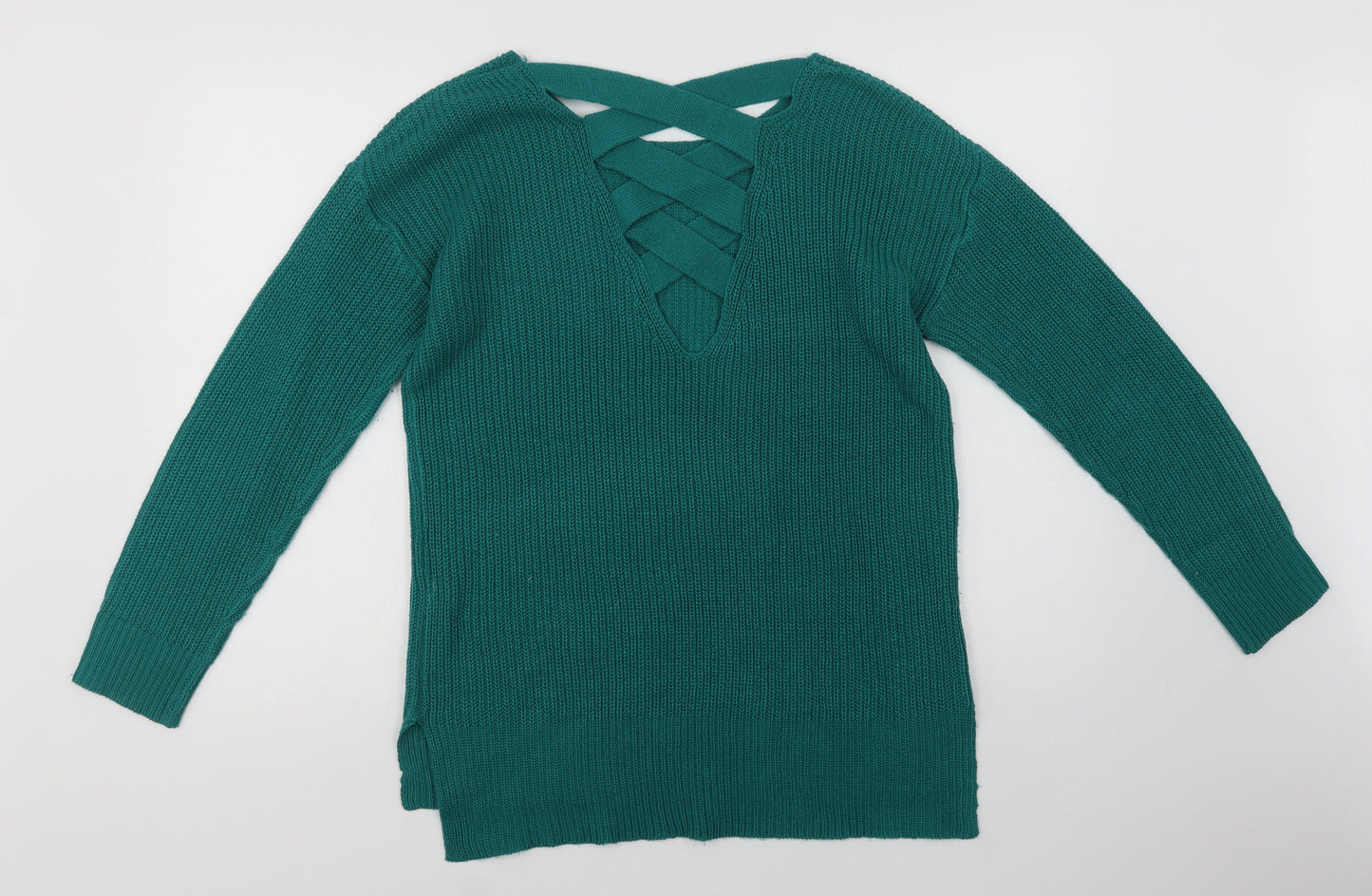 Pep & Co Womens Green Round Neck  Acrylic Pullover Jumper Size 12