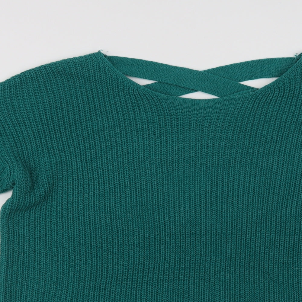 Pep & Co Womens Green Round Neck  Acrylic Pullover Jumper Size 12