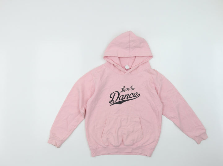 Awdis Girls Pink Cotton Pullover Hoodie Size 9-10 Years - Dance