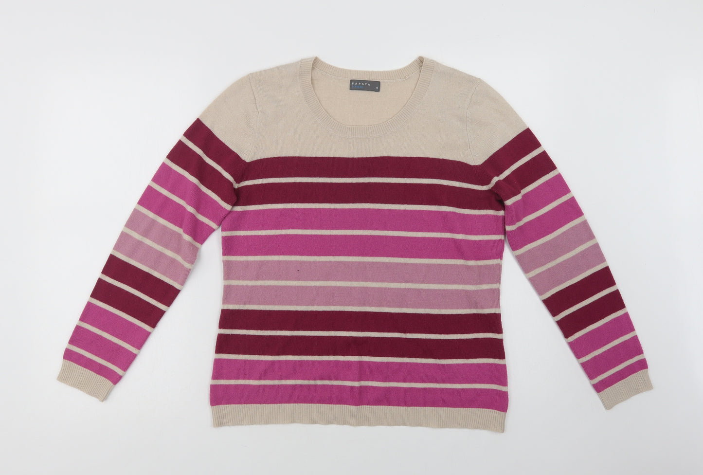 Papaya Womens Purple Crew Neck Striped Acrylic Pullover Jumper Size 12