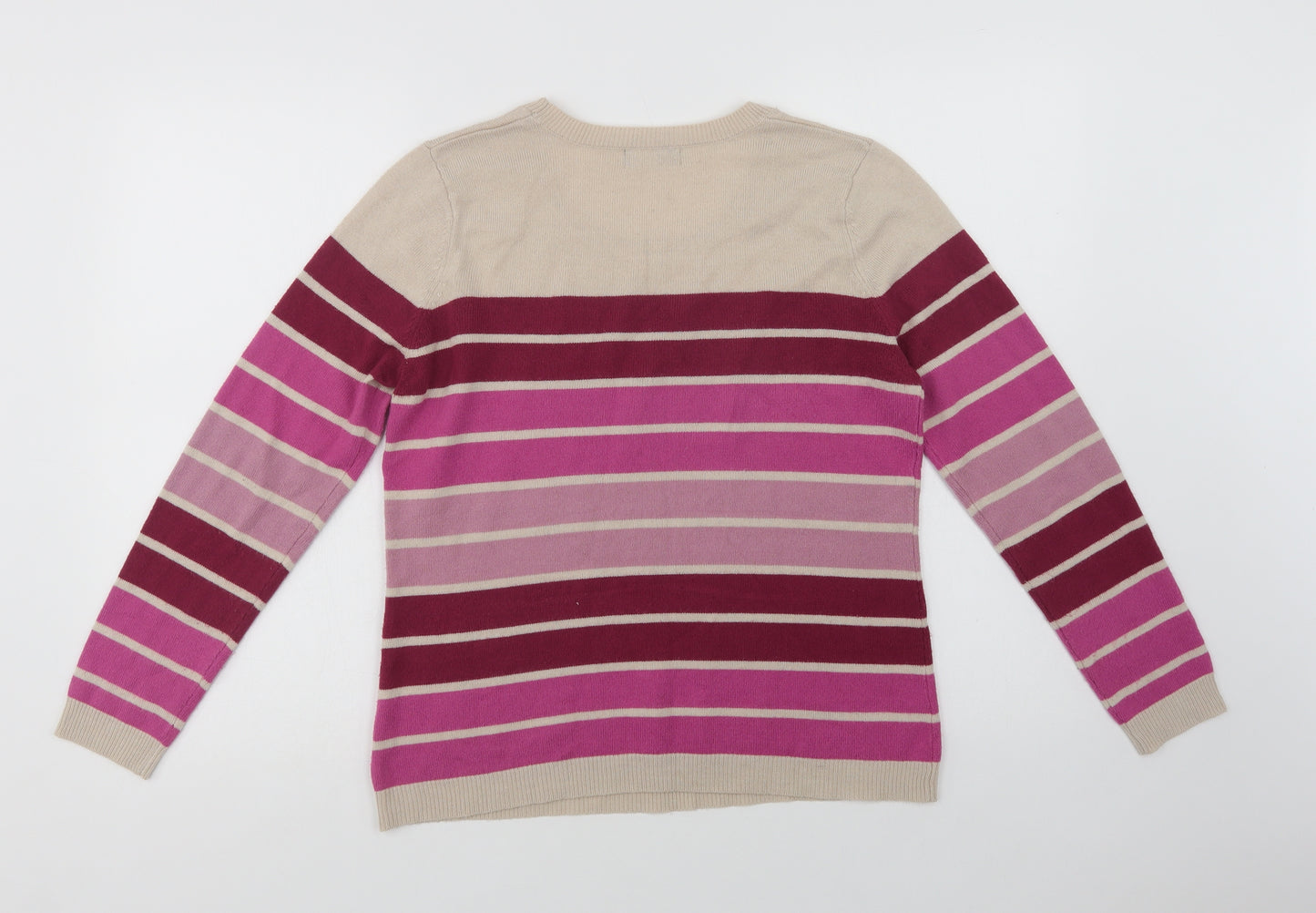 Papaya Womens Purple Crew Neck Striped Acrylic Pullover Jumper Size 12