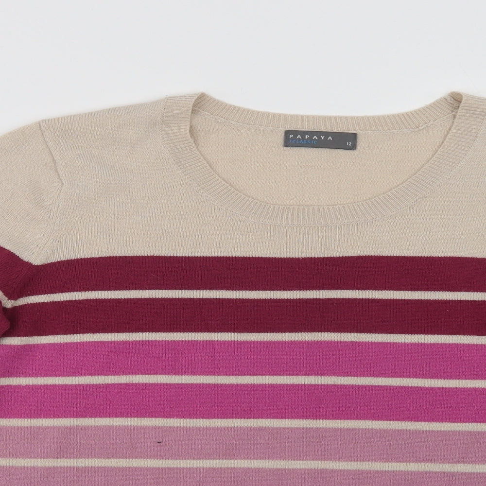 Papaya Womens Purple Crew Neck Striped Acrylic Pullover Jumper Size 12