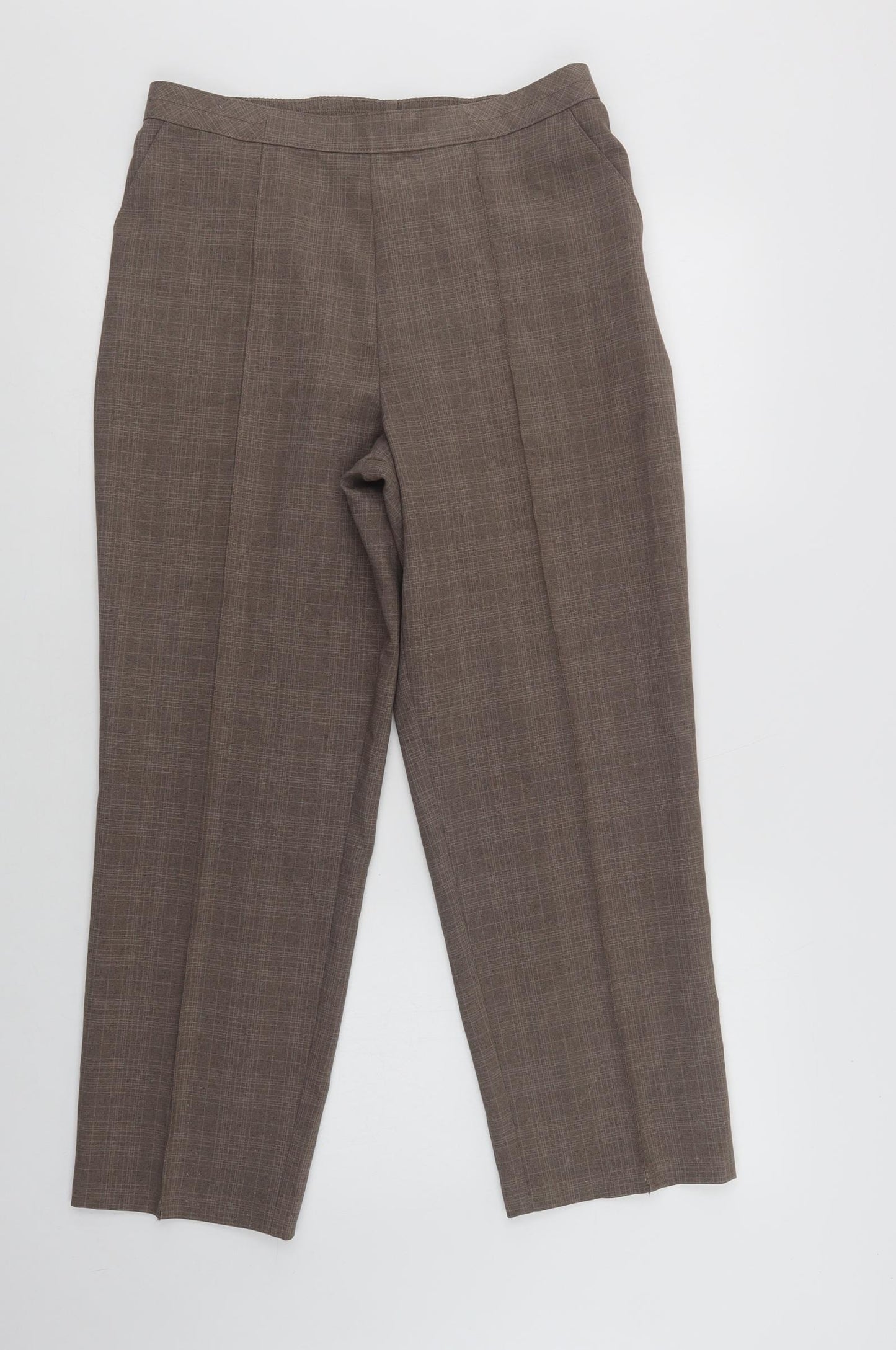 Marks Womens Beige Check Polyester Dress Pants Trousers Size 12 L28 in Regular