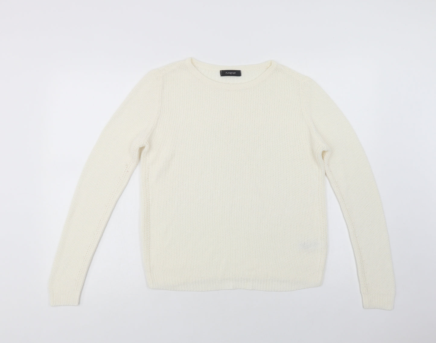 Autogra Womens Ivory Crew Neck  Acrylic Pullover Jumper Size 12