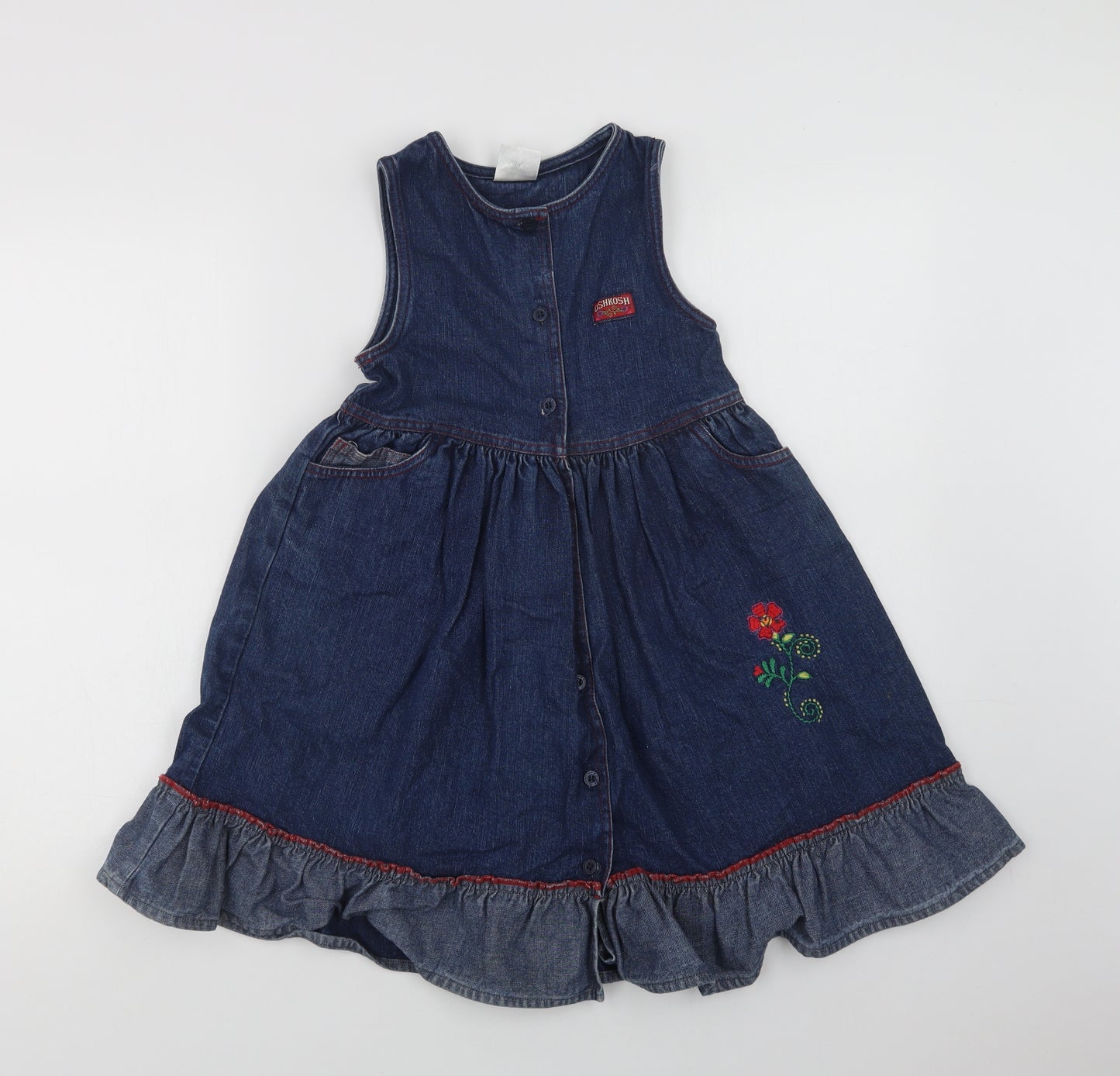 Oshk Girls Blue  Cotton A-Line  Size 5 Years  Round Neck Button