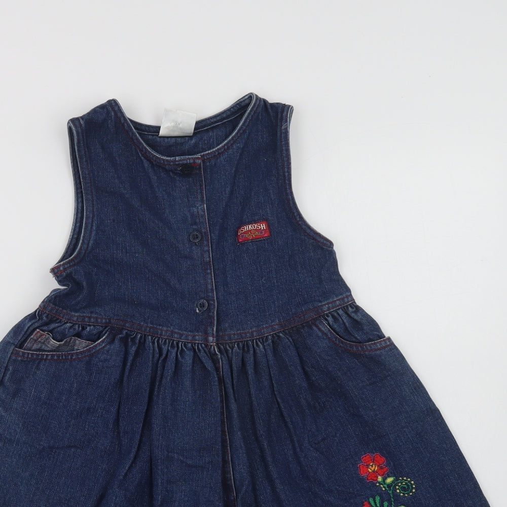 Oshk Girls Blue  Cotton A-Line  Size 5 Years  Round Neck Button