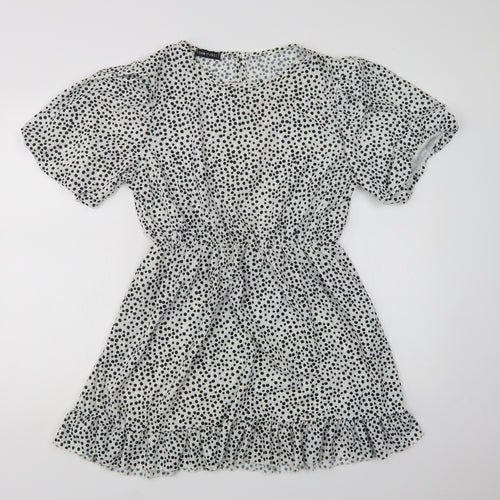 I Saw It First  Womens White Polka Dot Polyester Fit & Flare  Size 12  Crew Neck Button