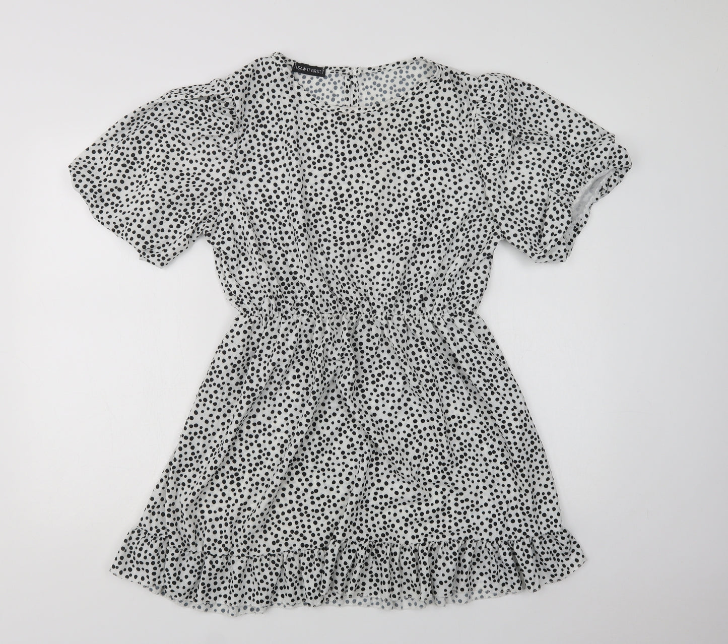 I Saw It First  Womens White Polka Dot Polyester Fit & Flare  Size 12  Crew Neck Button