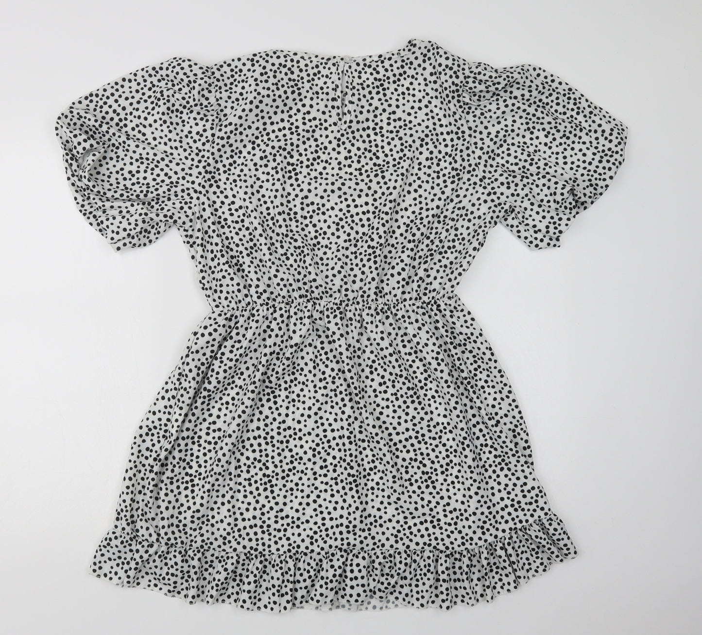 I Saw It First  Womens White Polka Dot Polyester Fit & Flare  Size 12  Crew Neck Button
