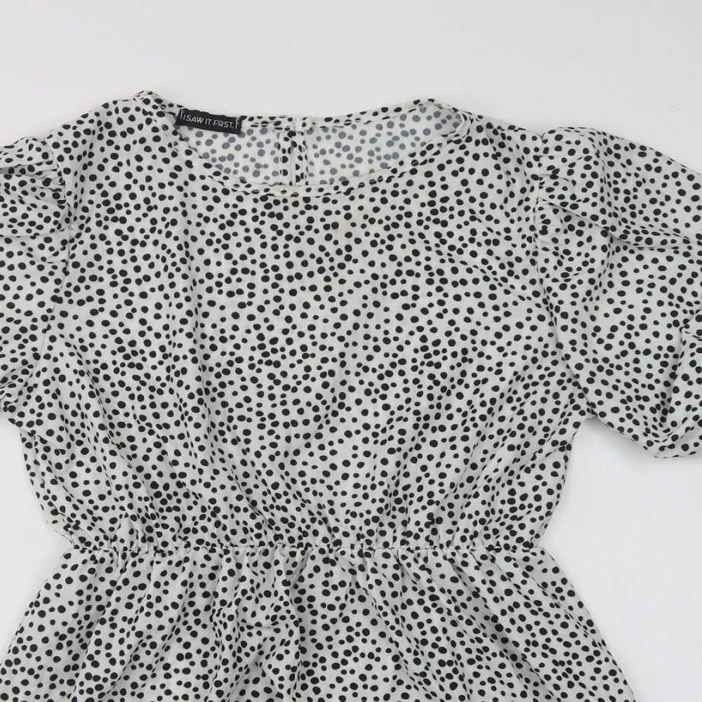 I Saw It First  Womens White Polka Dot Polyester Fit & Flare  Size 12  Crew Neck Button