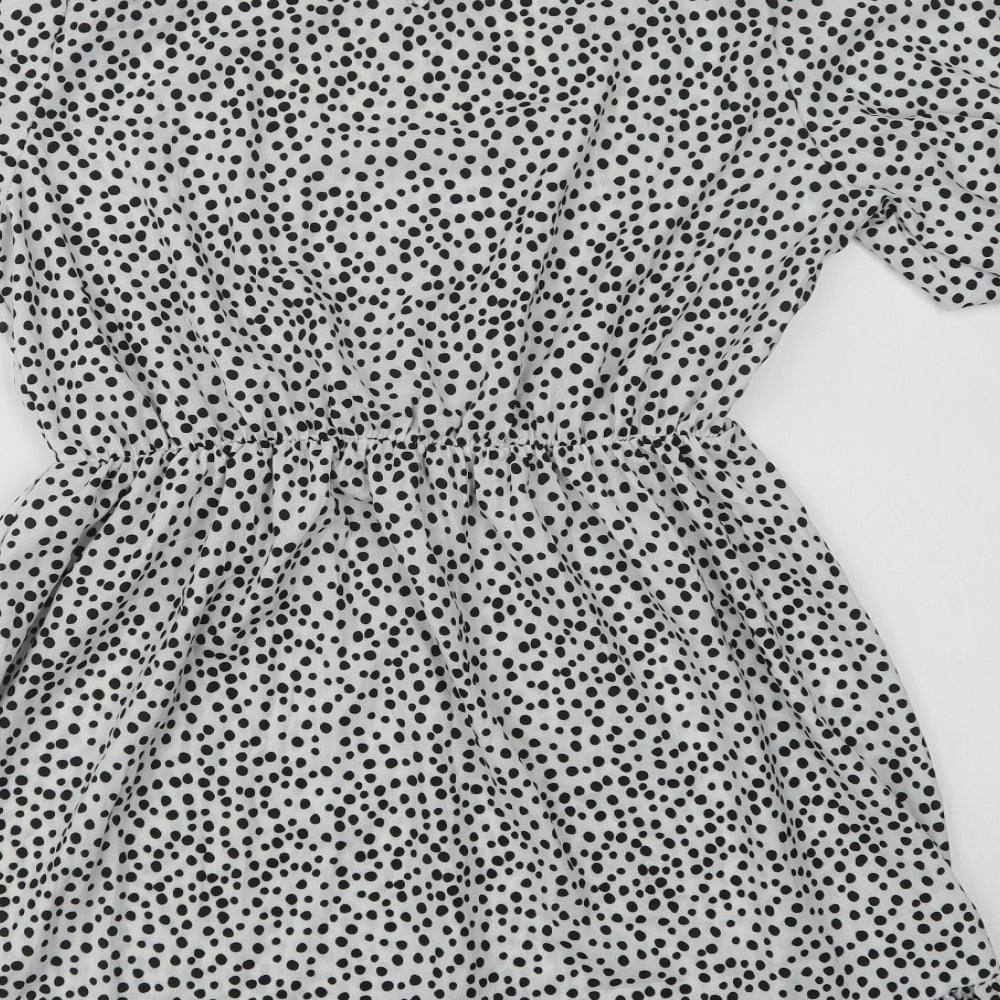 I Saw It First  Womens White Polka Dot Polyester Fit & Flare  Size 12  Crew Neck Button