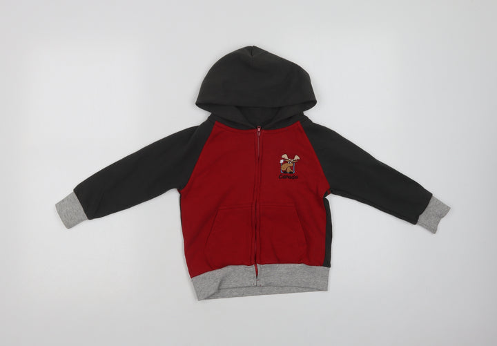 Kids Country Canada Baby Red Colourblock Cotton Full Zip Jumper Size 12-18 Months Zip - Moose