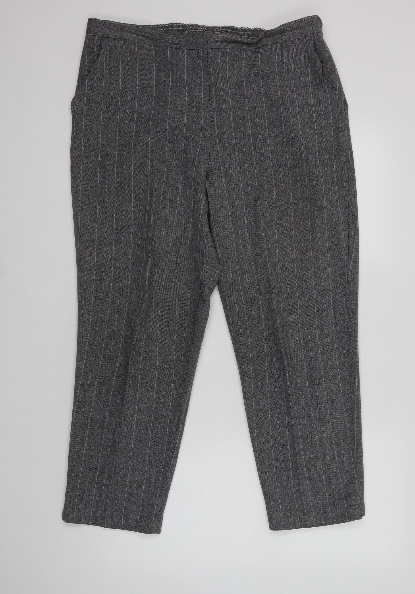 Preworn Womens Grey Striped Polyester Dress Pants Trousers Size 18 L28 in Regular