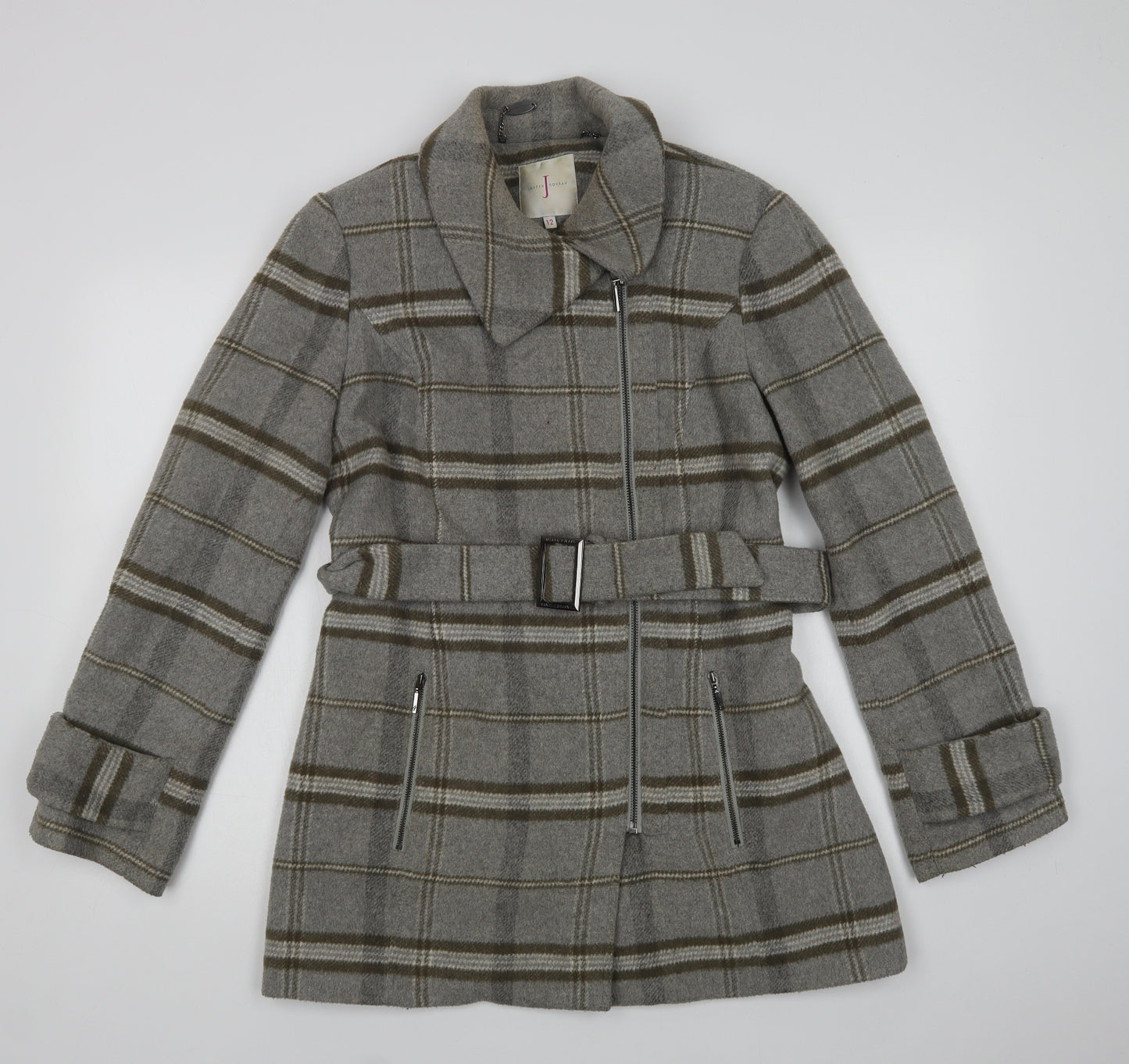 Jasper Conran Womens Grey Check  Biker Coat Size 12  Zip