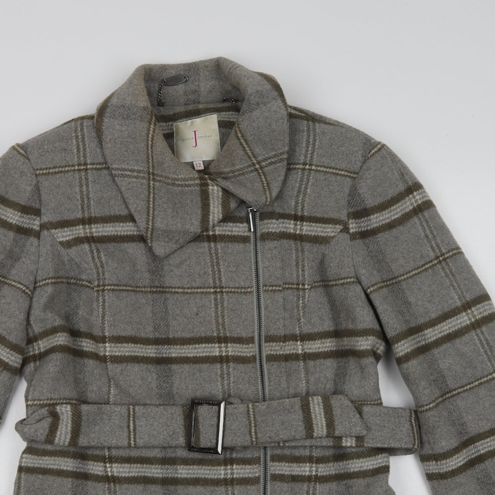 Jasper Conran Womens Grey Check  Biker Coat Size 12  Zip