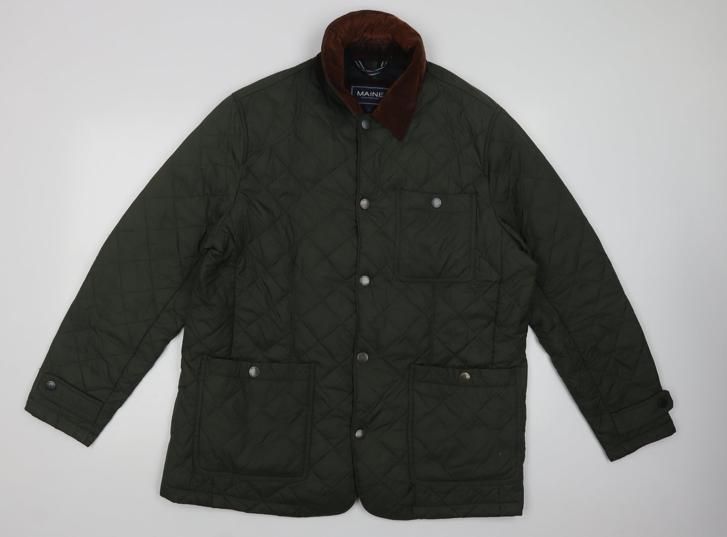 Maine Mens Green   Quilted Jacket Size L  Snap