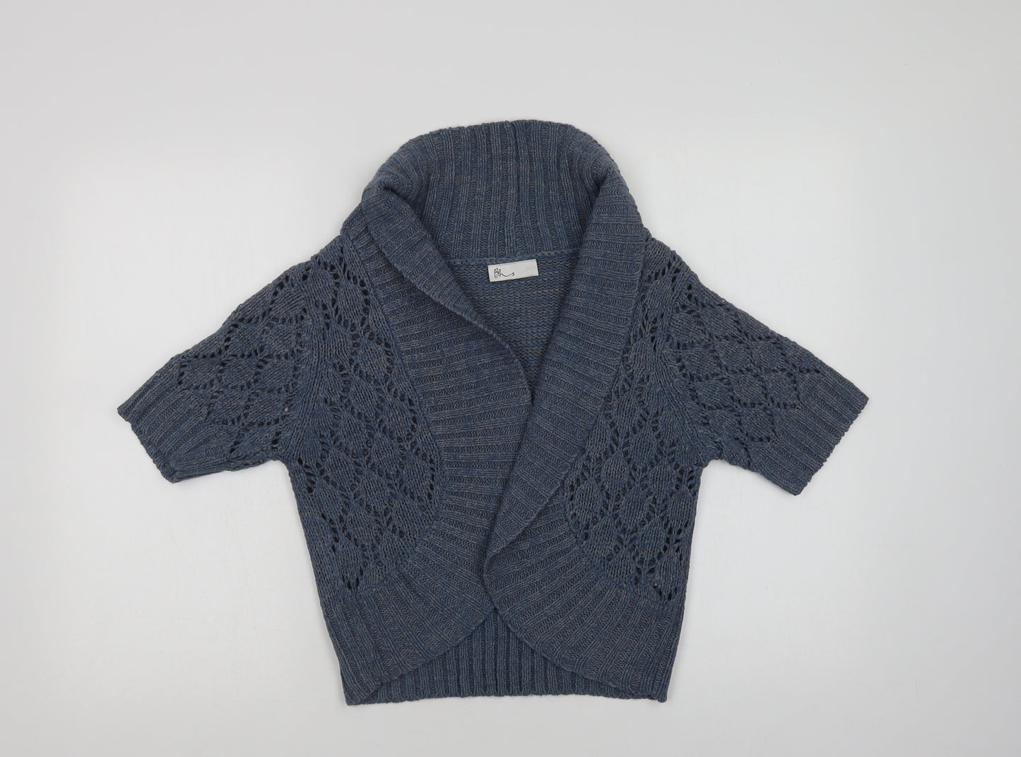 BHS Womens Blue Collared  Acrylic Cardigan Jumper Size 12