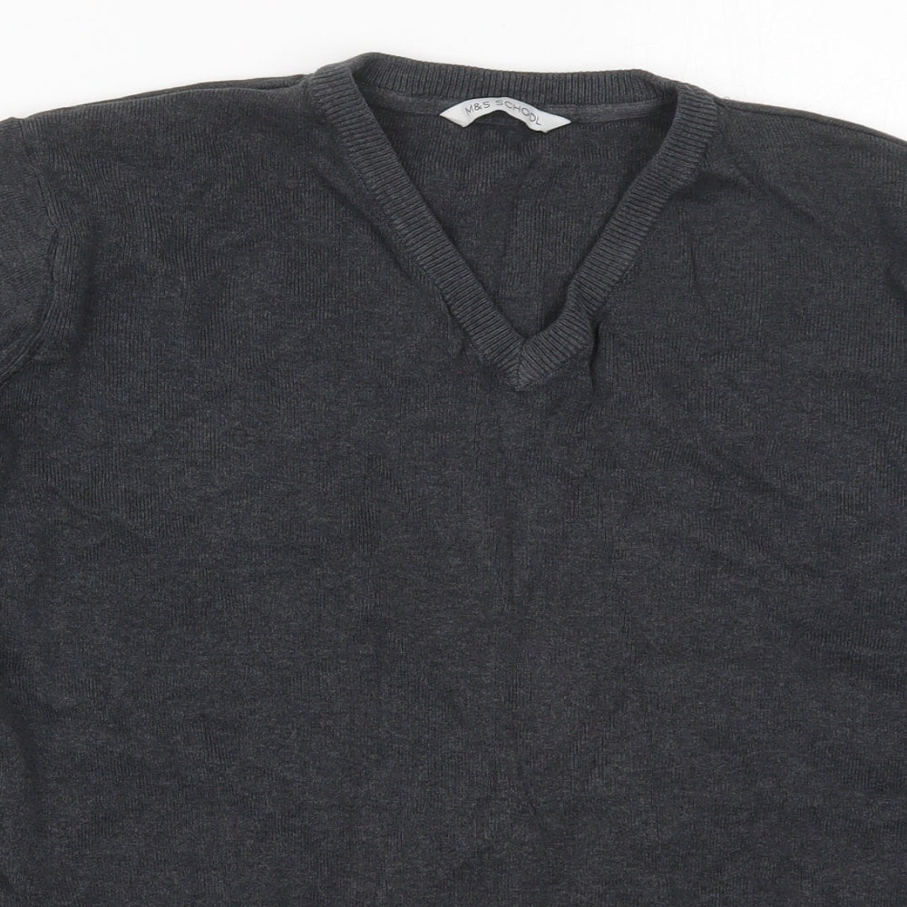 Marks and Spencer Boys Grey V-Neck  Cotton Pullover Jumper Size 15-16 Years  Pullover