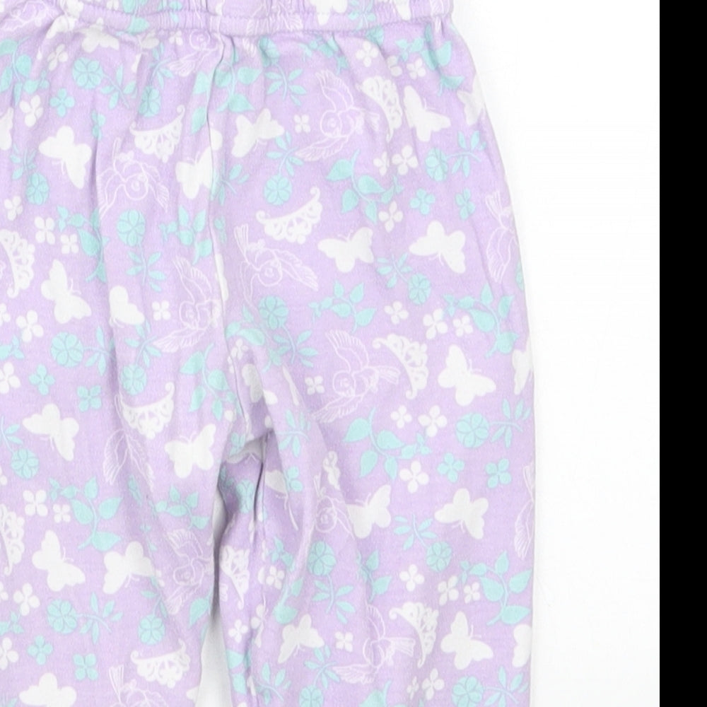 Dunnes Girls Purple  Cotton Sweatpants Trousers Size 18-24 Months   - Butterfly Pyjama Pants