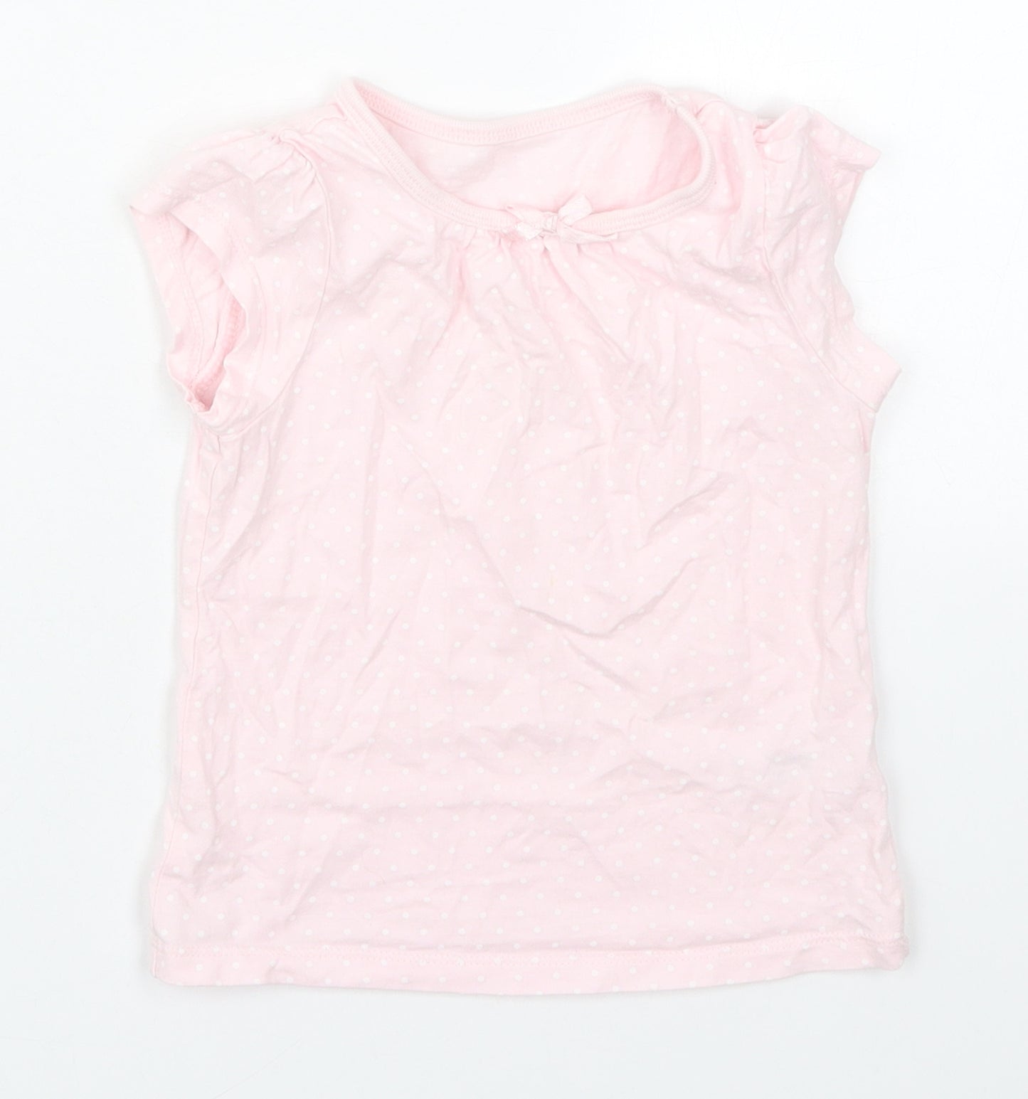 George Girls Pink Polka Dot Cotton Basic T-Shirt Size 2-3 Years Crew Neck Pullover