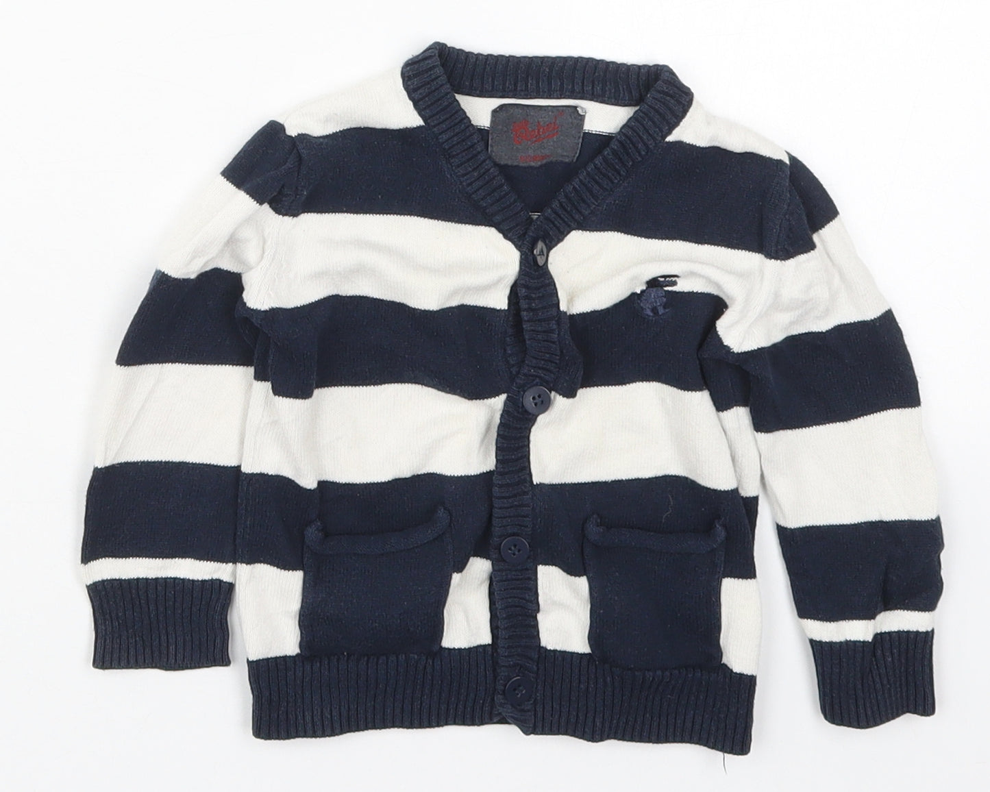 Primark Boys Blue Striped Cotton Cardigan Jumper Size 9-12 Months  Button