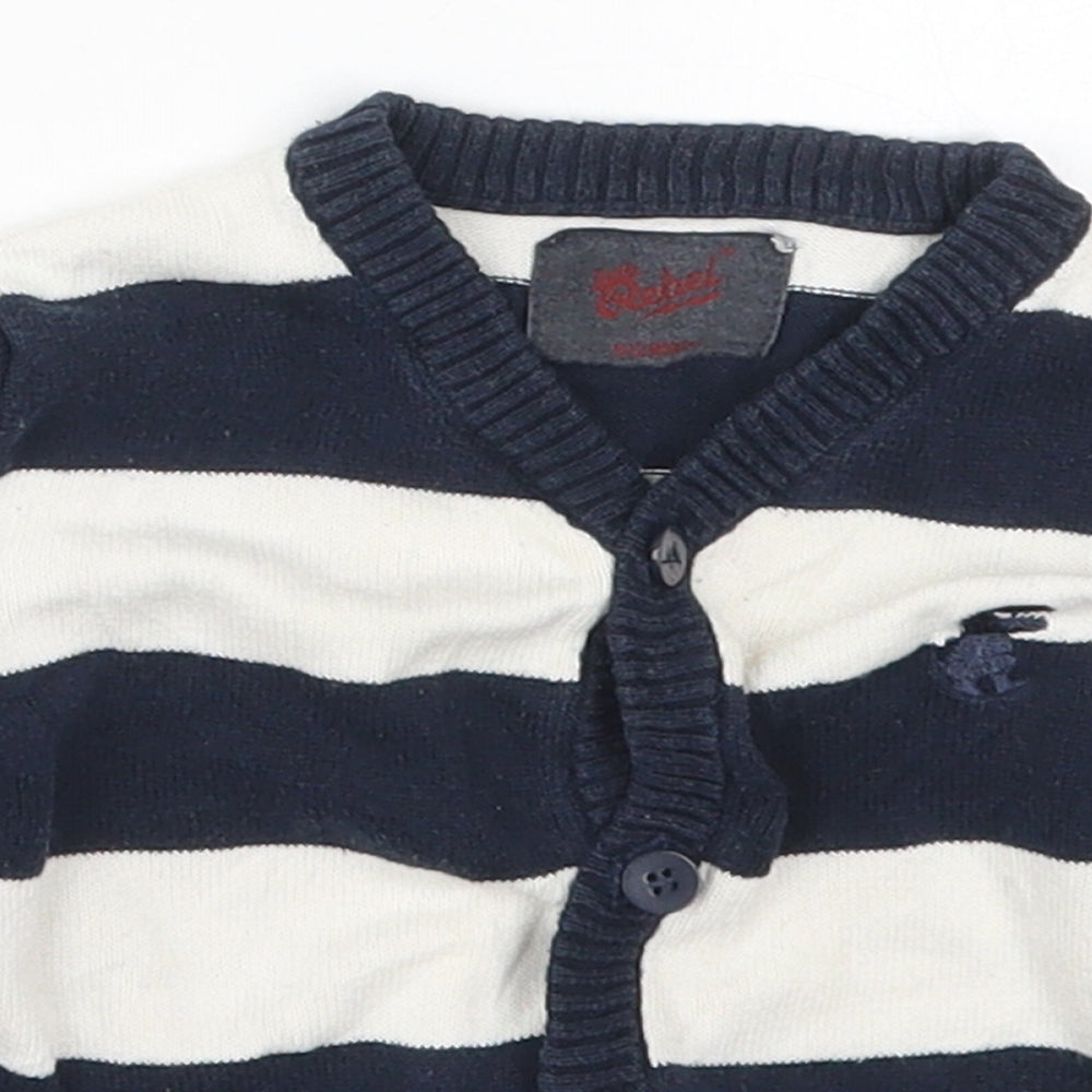 Primark Boys Blue Striped Cotton Cardigan Jumper Size 9-12 Months  Button