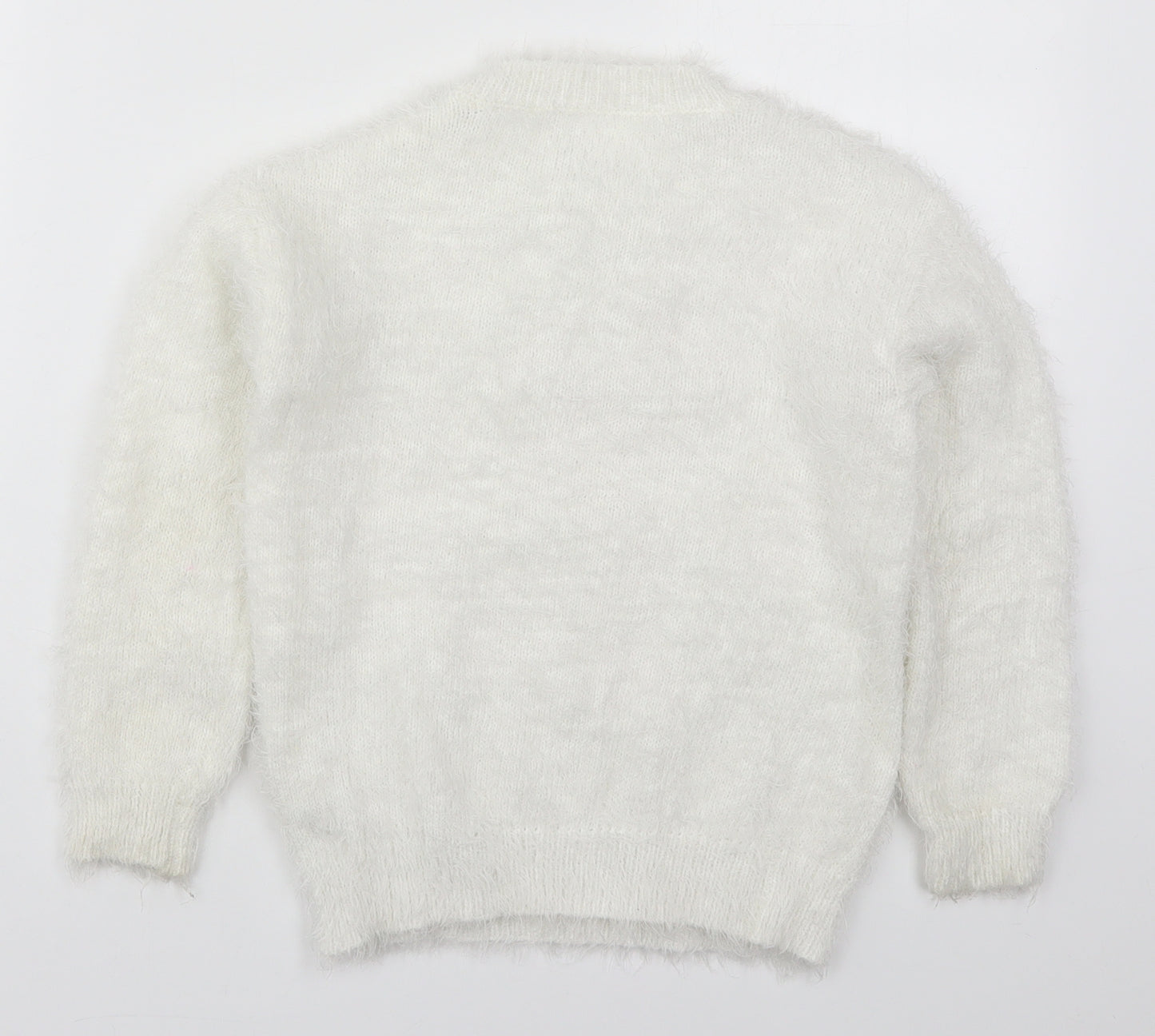 F&F Girls White Round Neck  Polyester Pullover Jumper Size 6-7 Years  Pullover - Flamingo