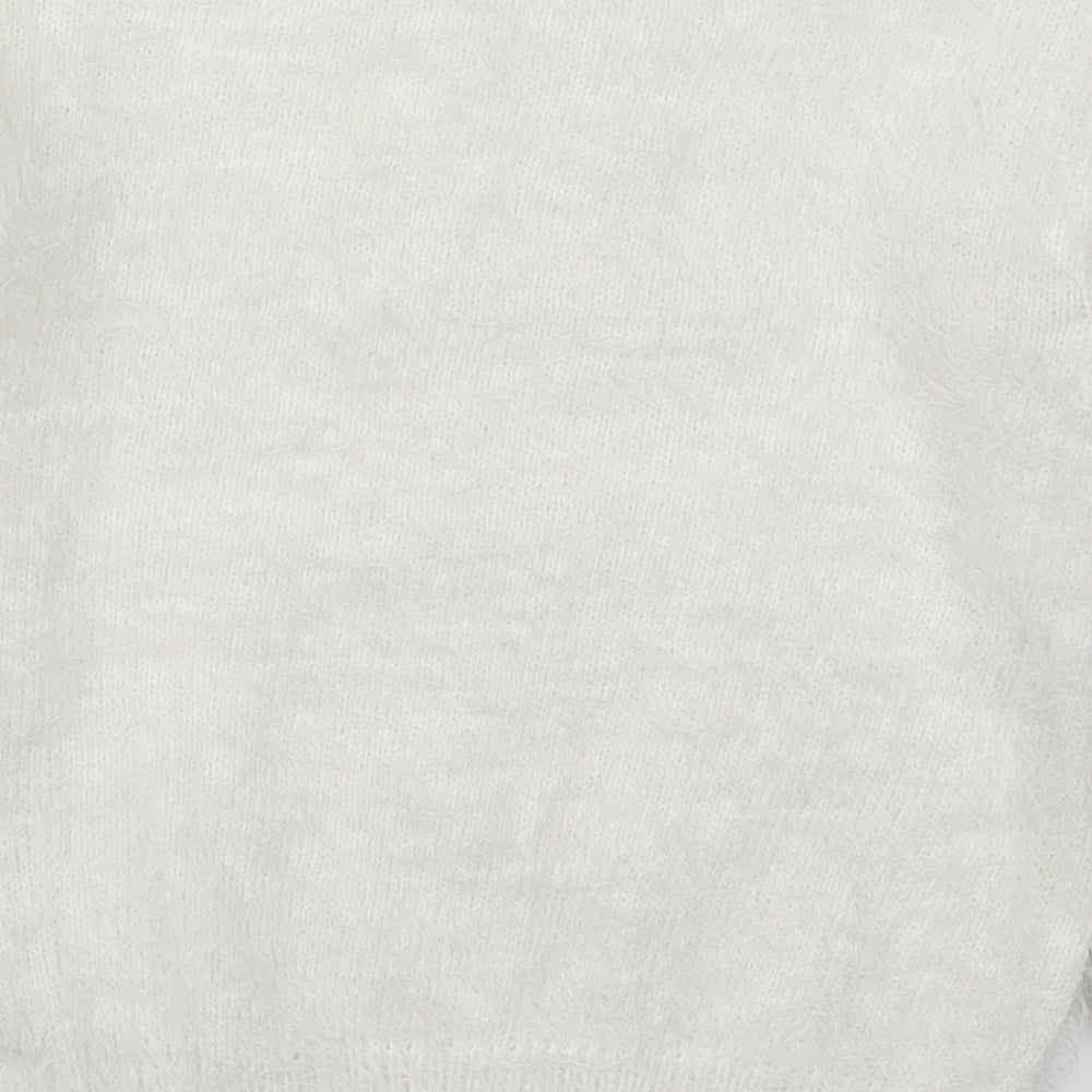 F&F Girls White Round Neck  Polyester Pullover Jumper Size 6-7 Years  Pullover - Flamingo