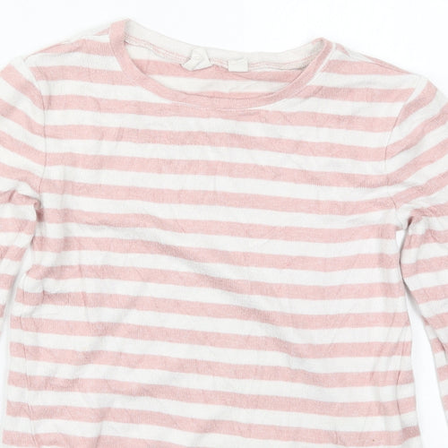 Gap Girls Pink Round Neck Striped Viscose Pullover Jumper Size 5 Years  Pullover