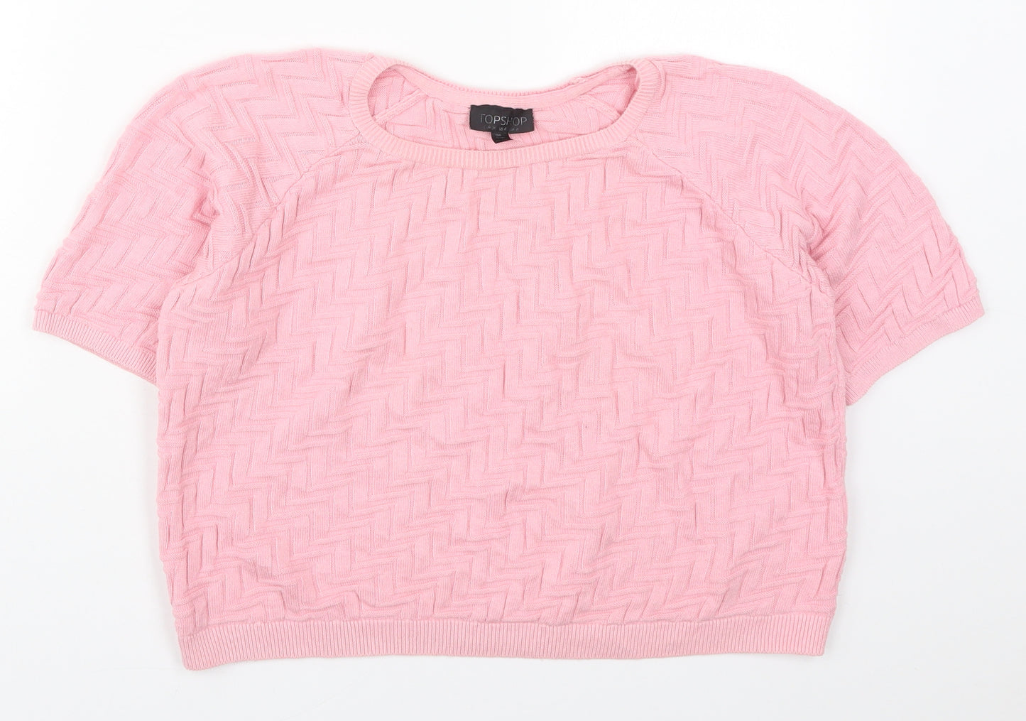 Topshop Womens Pink Crew Neck  Cotton Pullover Jumper Size 8