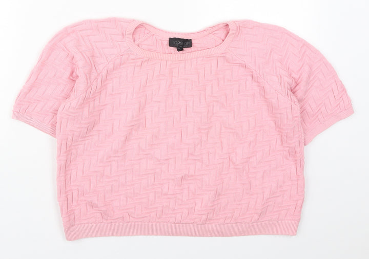 Topshop Womens Pink Crew Neck  Cotton Pullover Jumper Size 8