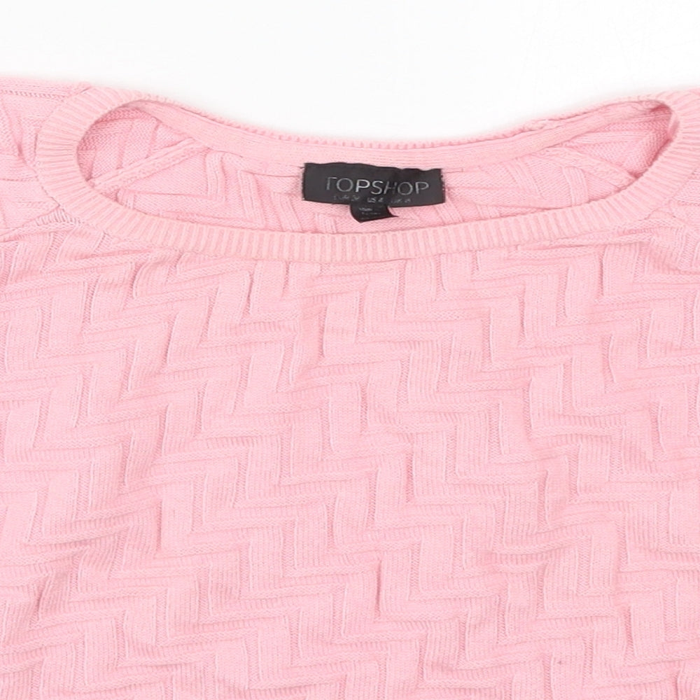 Topshop Womens Pink Crew Neck  Cotton Pullover Jumper Size 8