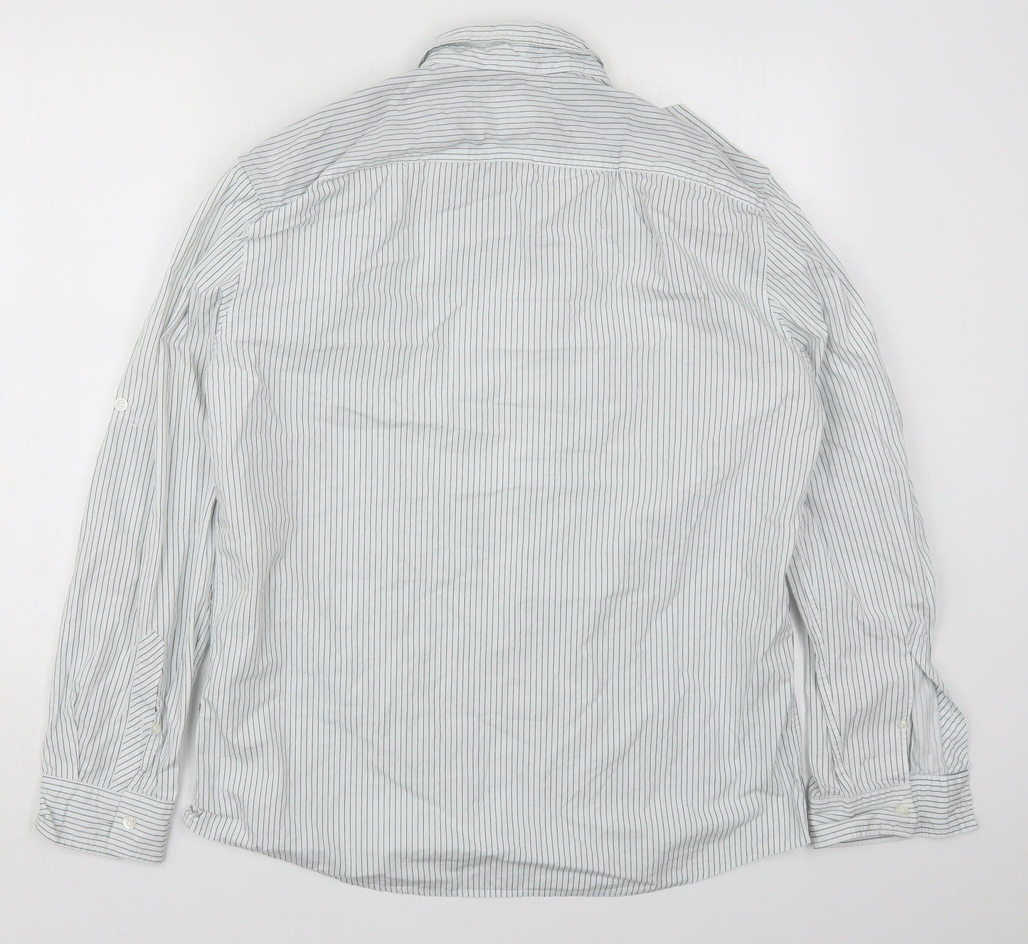 NEXT Mens White Striped Cotton  Button-Up Size L Collared Button