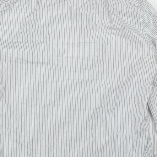 NEXT Mens White Striped Cotton  Button-Up Size L Collared Button