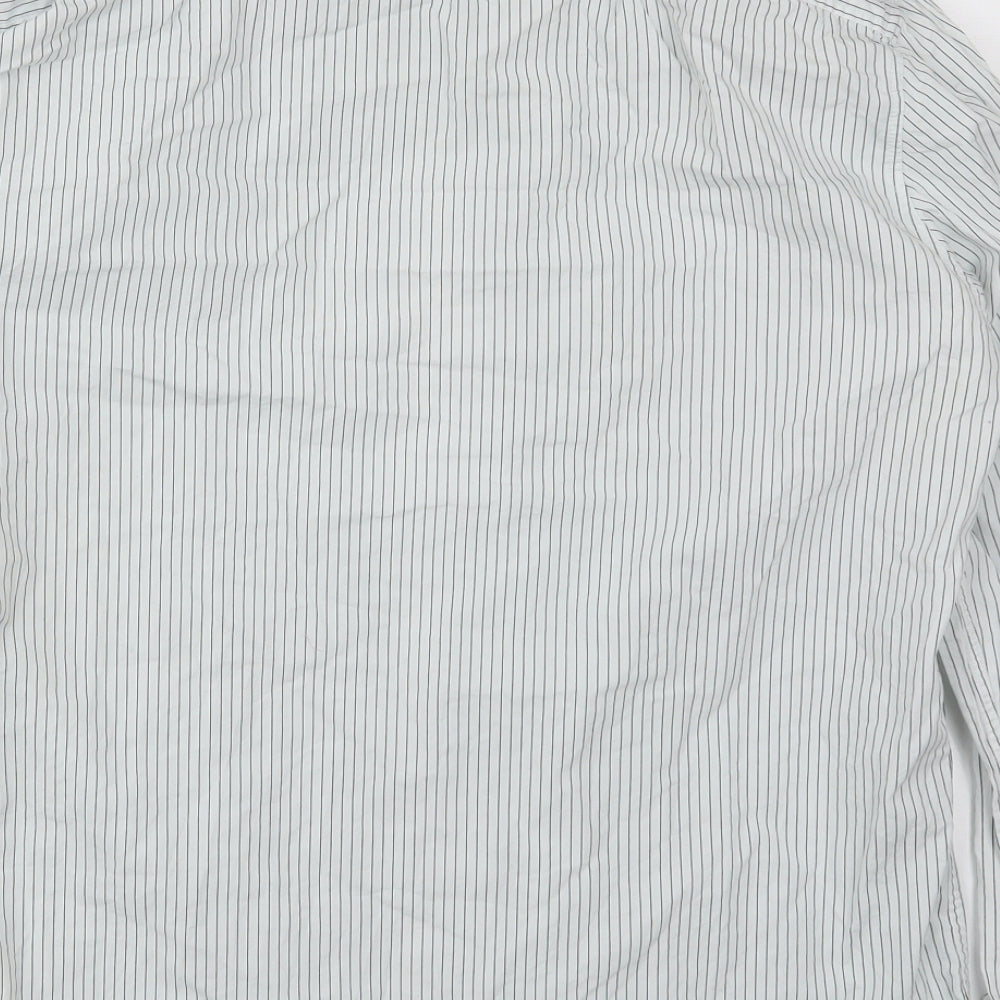 NEXT Mens White Striped Cotton  Button-Up Size L Collared Button